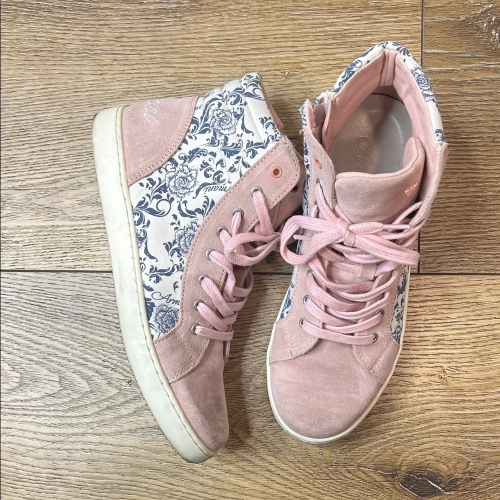 Armani Junior Pink Suede High Top Sneakers Size 37/5US